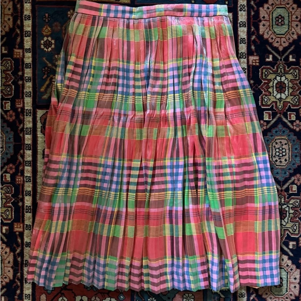 Pleated Multicolor Plaid Skirt - Pink & Green
